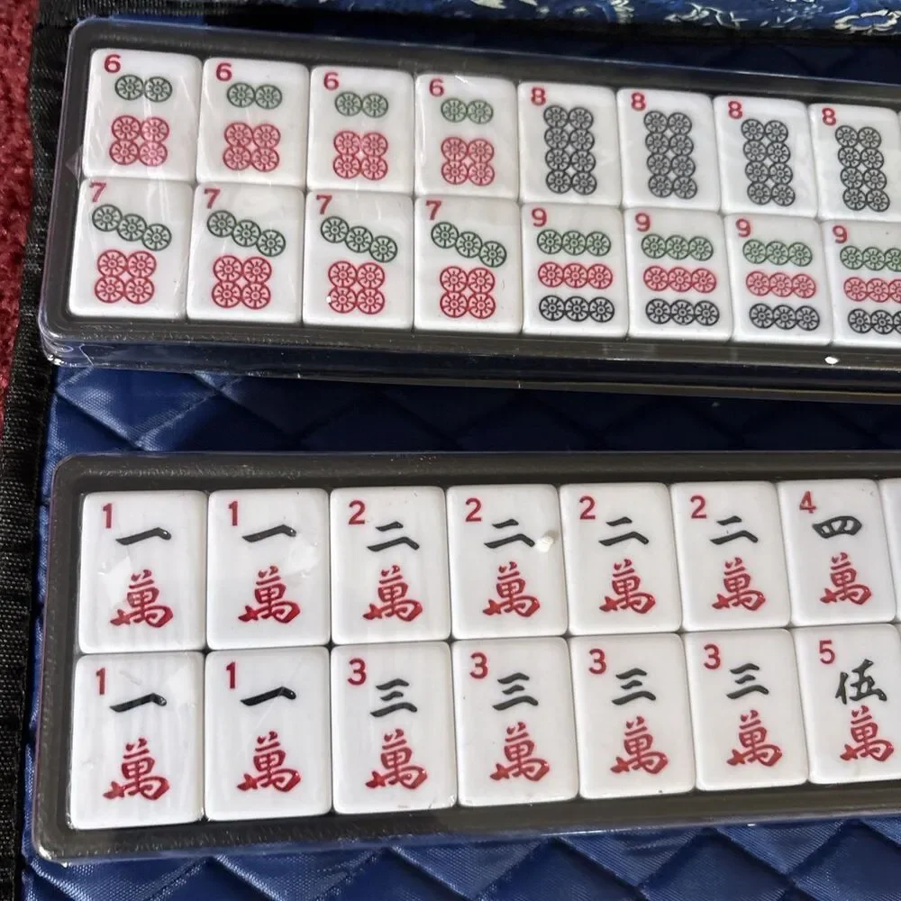 American Mahjong Set with Blue Carrying Bag, 166 White Tiles, 4 All-in-One Ra...